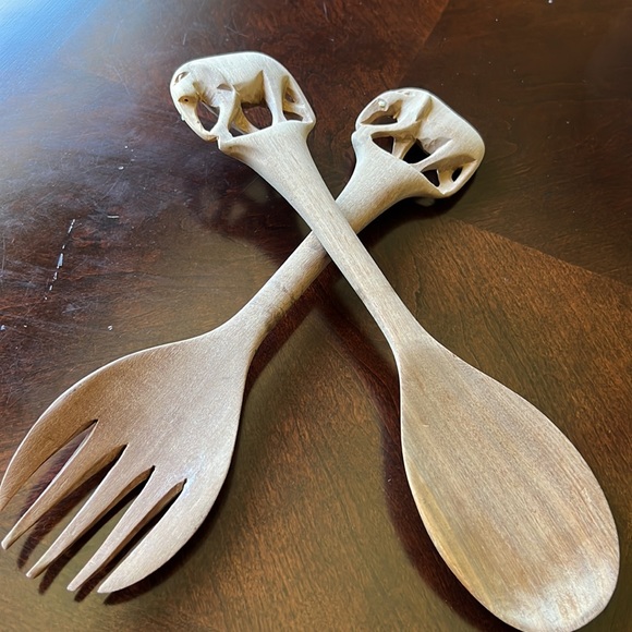 Salad servers Wooden carved Elephant design - Picture 11 of 14